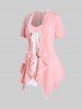 Plus Size Lace Trim Floral Draped Front 2 In 1 Top -  