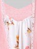 Plus Size Lace Trim Floral Draped Front 2 In 1 Top -  