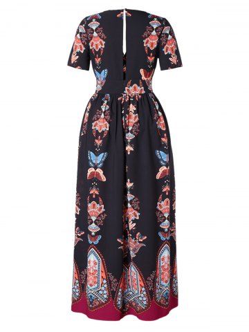 Plus Size Bohemian Printed High Slit Maxi Dress