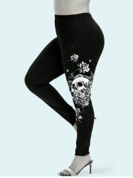 Gothic Side Rose Skull Print Leggings -  