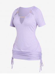 T-shirt Côtelé Découpé à Manches Raglan de Grande Taille - Violet clair L | US 12