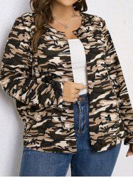 Plus Size Allover Camouflage Print Open Front Top -  