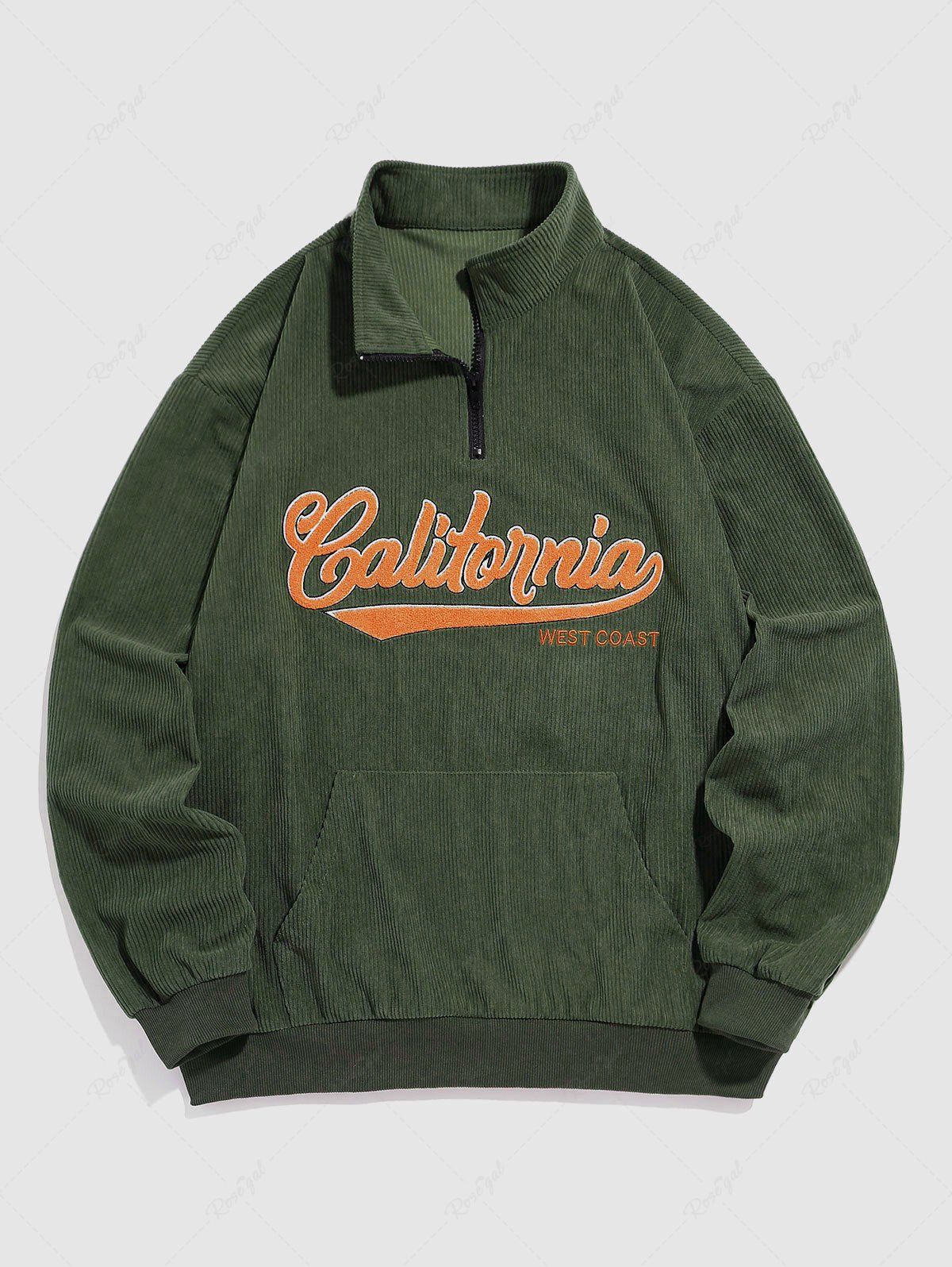 Fashion California Letter Embroidered Pullover Corduroy Jacket  