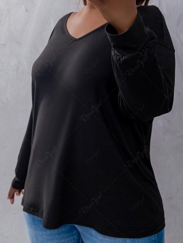 Discount Low Cut Crossover Floral Lace Long Sleeve Plus Size Tee  