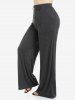 Crisscross Lace-up Shawl Neck Blouson Twofer Sweater and High Waisted Wide Leg Pants with Pockets Plus Size Outerwear Outfit -  