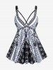 Plus Size Tribal Geo Print Crisscross Padded Boyshorts Tankini Swimsuit -  