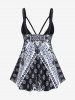 Maillot de Bain Tankini à Imprimé Tribal Matelassé Géométrique de Grande Taille - Noir 4X | US 26-28