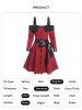 Cold Shoulder Faux Leather Belt Mock Button Mini Dress -  