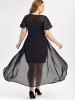 Plus Size Sequins Mesh Panel Overlay Midi Bodycon Party Dress -  