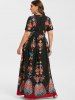 Plus Size Bohemian Printed High Slit Maxi Dress -  