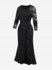Plus Size Lace Raglan Sleeves Slit A Line Party Dress with Flounce -  