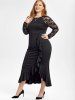 Plus Size Lace Raglan Sleeves Slit A Line Party Dress with Flounce -  