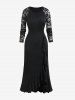 Plus Size Lace Raglan Sleeves Slit A Line Party Dress with Flounce -  