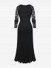 Plus Size Lace Raglan Sleeves Slit A Line Party Dress with Flounce -  
