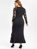 Plus Size Lace Raglan Sleeves Slit A Line Party Dress with Flounce -  