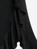 Robe de Soirée Ligne A Fendue en Dentelle de Grande Taille à Manches Raglan à Volants - Noir L | US 12