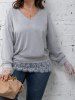 Plus Size Drop Shoulder Sheer Floral Lace Panel Sweatshirt -  