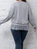 Plus Size Drop Shoulder Sheer Floral Lace Panel Sweatshirt -  
