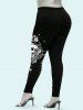 Gothic Side Rose Skull Print Leggings -  