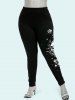 Gothic Side Rose Skull Print Leggings -  