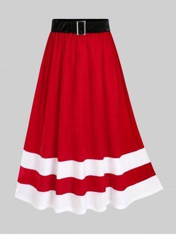 Plus Size Velvet Christmas Maxi Skirt - RED - 4X | US 26-28
