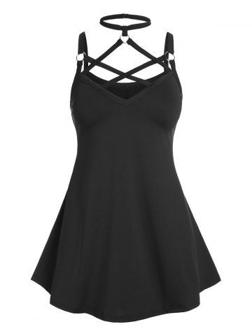 Gothic Strappy O Ring Choker Tank Top