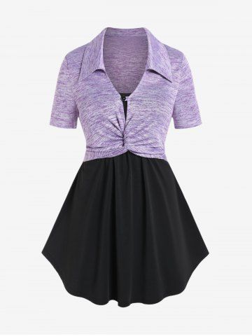 Plus Size Space Dye Turndown Collar Twist Twofer Tee