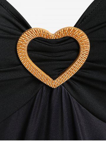 Plus Size Paisley Print Heart-shaped Ring Crisscross Back Asymmetrical Tank Top