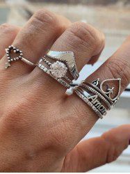 8 Pièces Bagues Motif Inscription Couronne Cœur et Diamant - Argent 