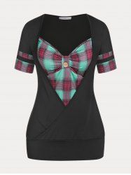 Plus Size & Curve Plaid Sweetheart Neck 2 in 1 Tee -  