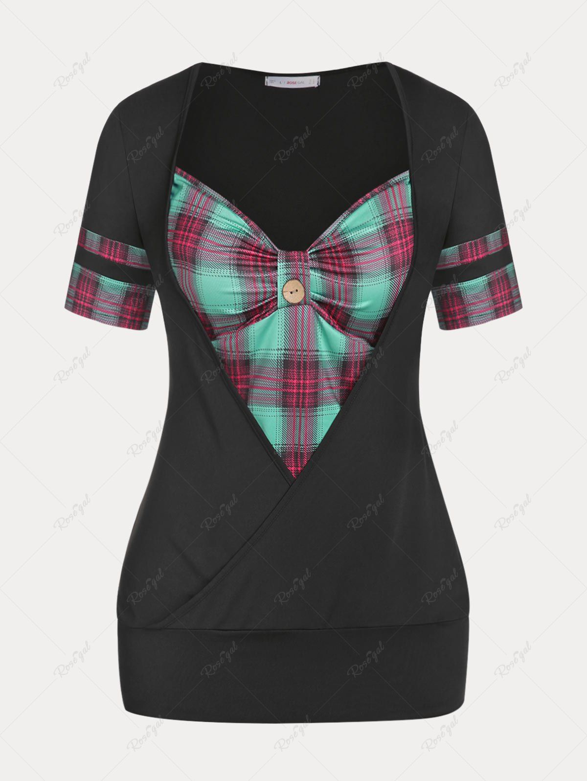 Fashion Plus Size & Curve Plaid Sweetheart Neck 2 in 1 Tee  