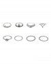 8 Pièces Bagues Motif Inscription Couronne Cœur et Diamant - Argent 