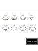 8 Pièces Bagues Motif Inscription Couronne Cœur et Diamant - Argent 