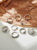 9 Pièces Bague Motif Feuille Sculptée et Géométrie - Argent 