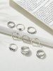 9 Pièces Bague Motif Feuille Sculptée et Géométrie - Argent 
