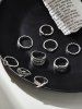 9 Pièces Bague Motif Feuille Sculptée et Géométrie - Argent 