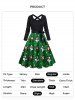 Robe Ceinturée à Imprimé Père Noël Etoile et Bonhomme de Neige de Noël à Manches Longues - Vert profond S