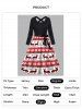 Christmas Elk Snowflake Tree Print Long Sleeve Belted Combo Dress -  