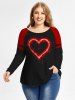 Plus Size Valentines Heart Printed Colorblock Raglan Sleeves Tee -  