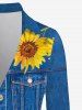 Chemise à Imprimé 3D Tournesol Jean de Grande Taille à Manches Longues - Bleu 1X | US 14-16