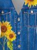 Chemise à Imprimé 3D Tournesol Jean de Grande Taille à Manches Longues - Bleu 1X | US 14-16