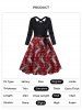 Christmas Elk Plaid Print Belted Long Sleeve Combo Dress -  