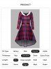 Plaid Print Faux Fur High Low Long Sleeve Dress -  