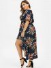 Plus Size Floral Print Bell Sleeve High Low Maxi Dress -  