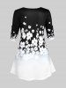 Plus Size Gradient Flower Print Buttons T Shirt -  