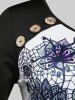 T-shirt Fleuri Imprimé en Blocs de Couleurs de Grande Taille - Noir 2X