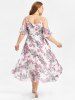 Plus Size Floral Guipure Lace Applique Flounce High Low Open Shoulder Dress -  