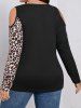 Plus Size Leopard Print Panel Cold Shoulder Long Sleeve T Shirt -  