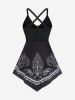 Plus Size Paisley Print Heart-shaped Ring Crisscross Back Asymmetrical Tank Top -  