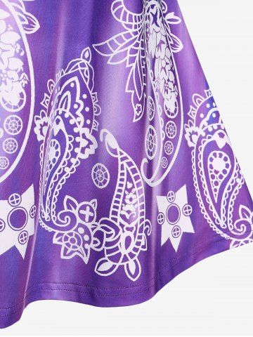 Plus Size Paisley Tie Dye V Notch Raglan Sleeve Tee